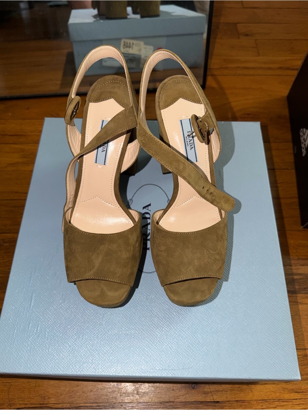 Prada Olive Suede Slingback Sandals